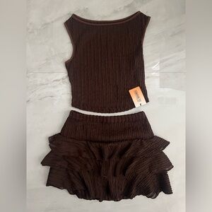 Shein forever 21 Brown ribbed tank top and ruffled skirt set